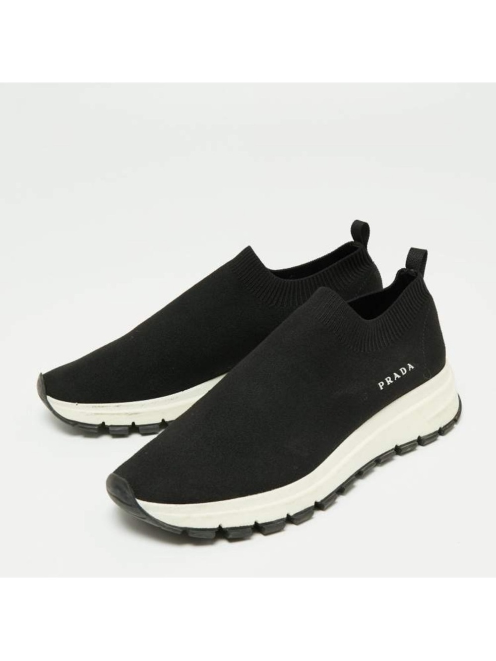 Prada Black Knit Sock Sneakers with White Platform NEW In BOX 38.5